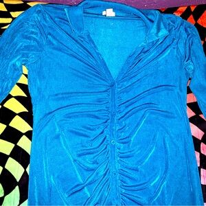 Ruched Blue Long Sleeve Dress